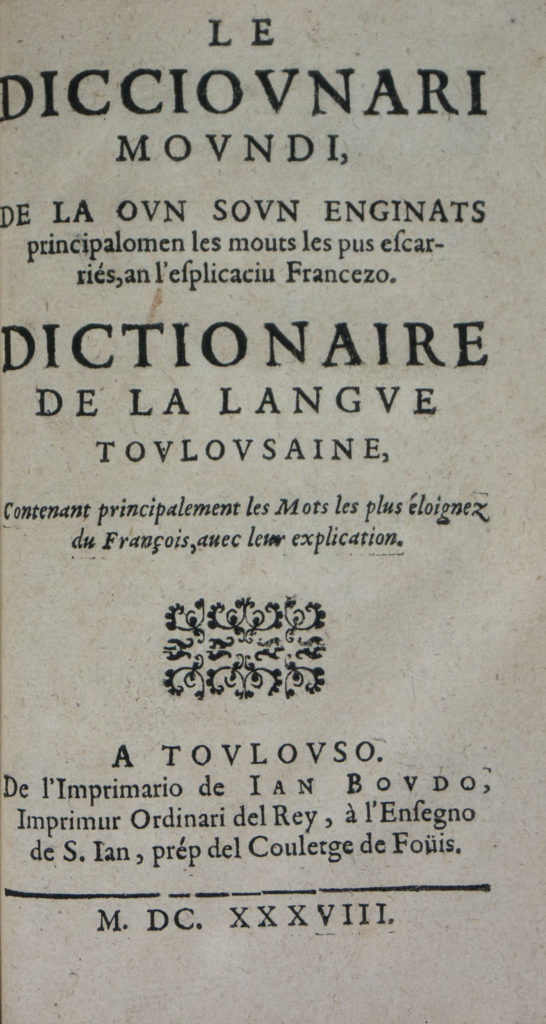 Couverture de Dictionnaire de la langue toulousaine - Dictiounari moundi