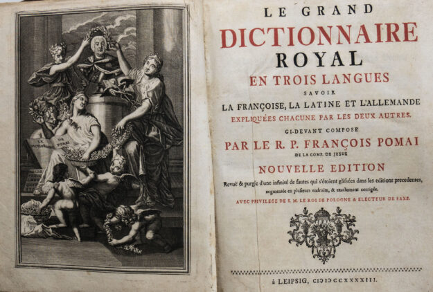 POMEY dictionnaire royal trois langues 1743 pt