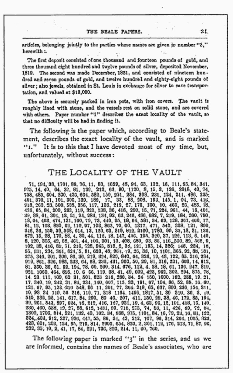 Manuscrit Codé Et Chasse Au Trésor : Le Chiffre De Beale - Le Dicopathe